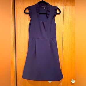 THML Sheath Dress Ruffle Neckline Navy Women’s Medium Anthropologie
